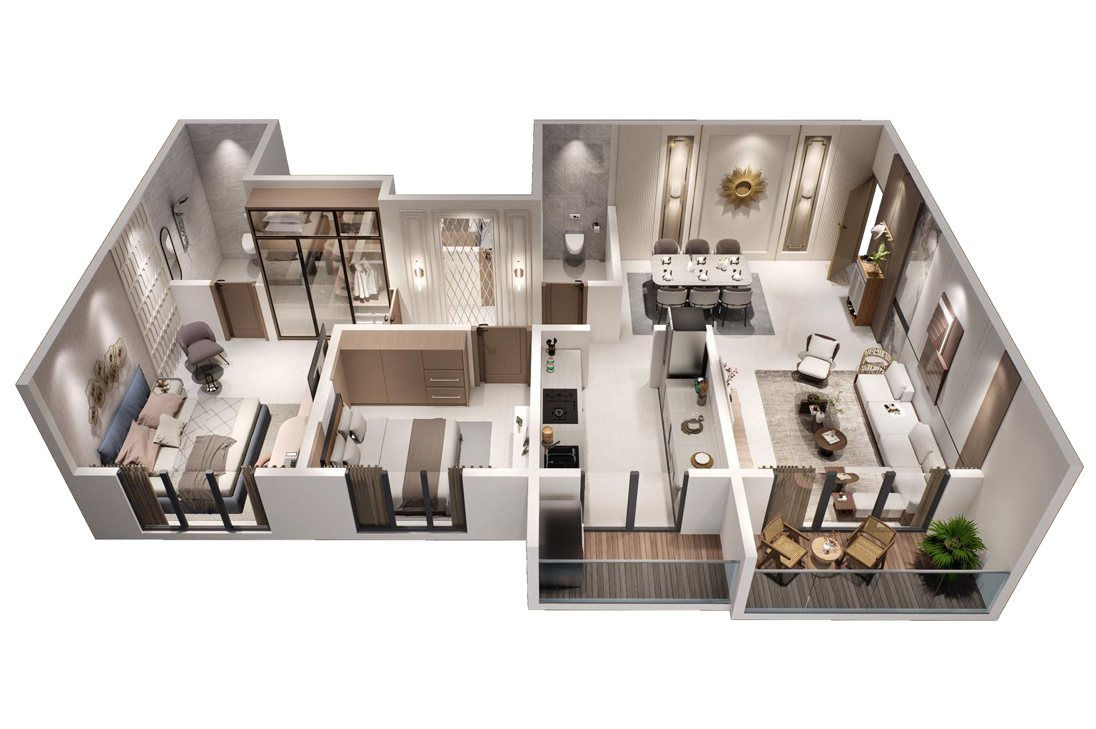 3D plan of 2 bedroom residence